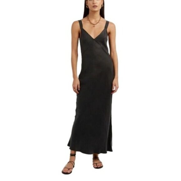 DISSH Kendall Black Cupro Slip Dress Long Bias-Cut Midi - Picture 1 of 13